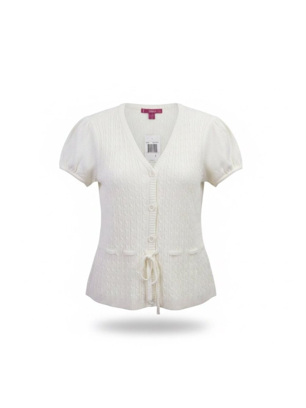 Takeout Girls White Short Sleeve Knit Cardigan Button Front Size L
